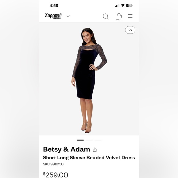 Short Long Sleeve Beaded Velvet Dress - Picture 1 of 3